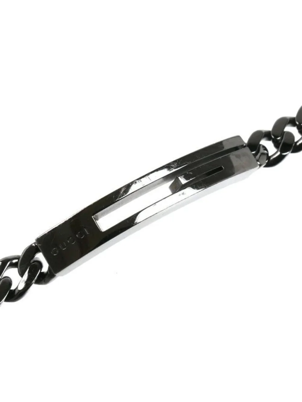 Gucci 925 Sterling Silver Cutout G Black Coating Bracelet 18
